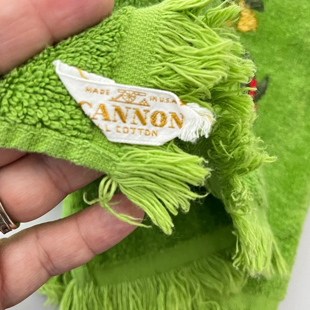 Cannon Hand Towels‎ Green White Vintage Christmas Reindeer Partridge 4pc